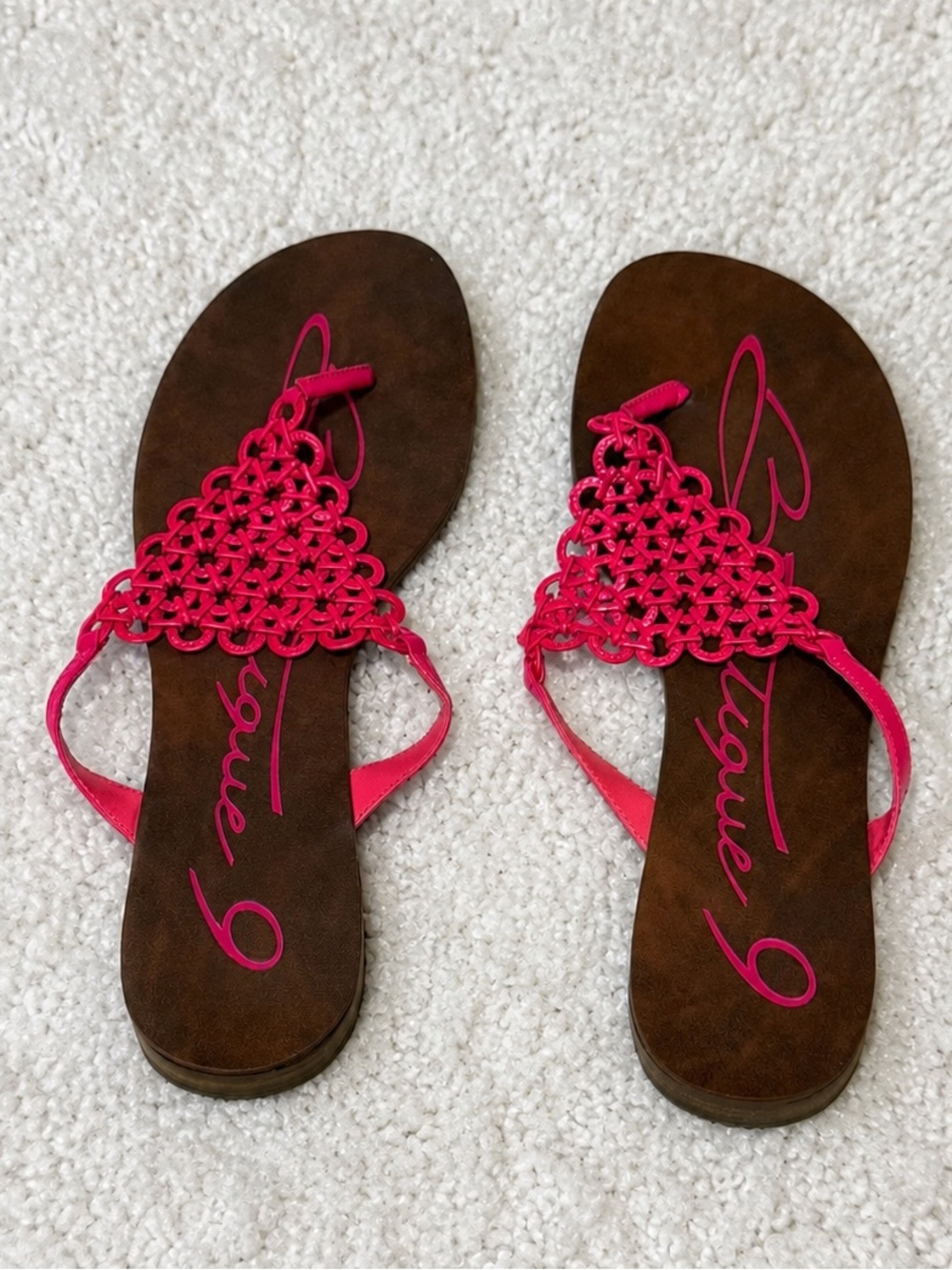 Nine West Boutique 9 Hot Pink Woven Metal Thong Sandals Size 10